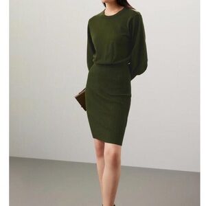 TOCCIN x RTR Green Ribbed Knit Midi Dress Size S